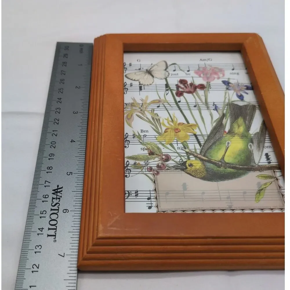 Burnes Wood Frame 4x6 Cottagecore Botanical Bird Butterfly Upcycled Art Decor